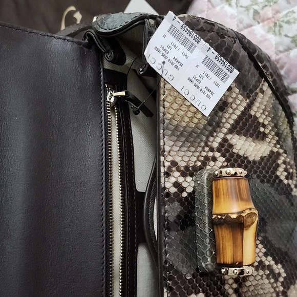 NWT Limited edition Gucci Python bamboo top handle bag exotic snakeskin strap - Picture 12 of 17